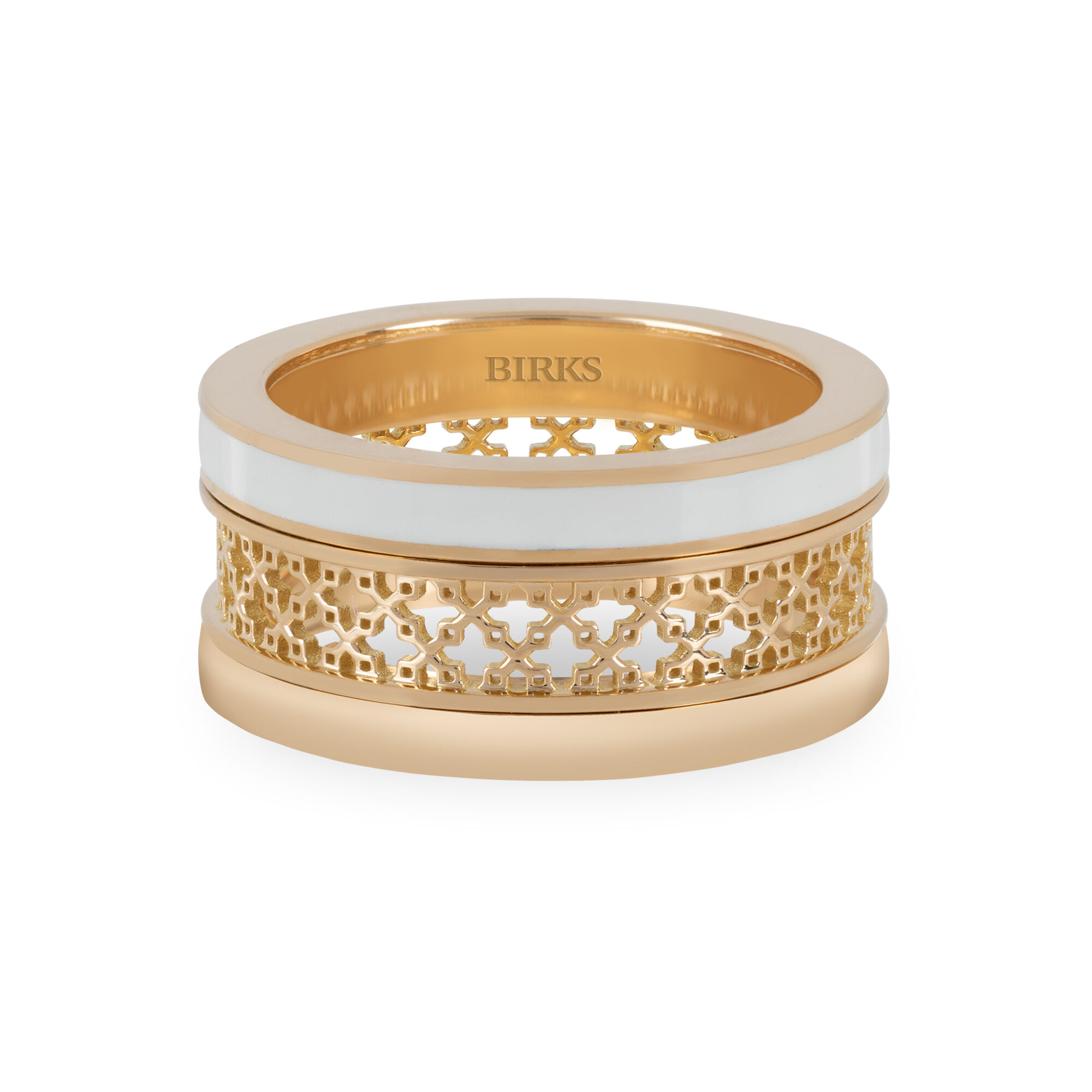 keity1718　56号 18Kゴールドメッキ　ビーズリング　フランス製 White Enamel Yellow Gold Ring | Maison Birks